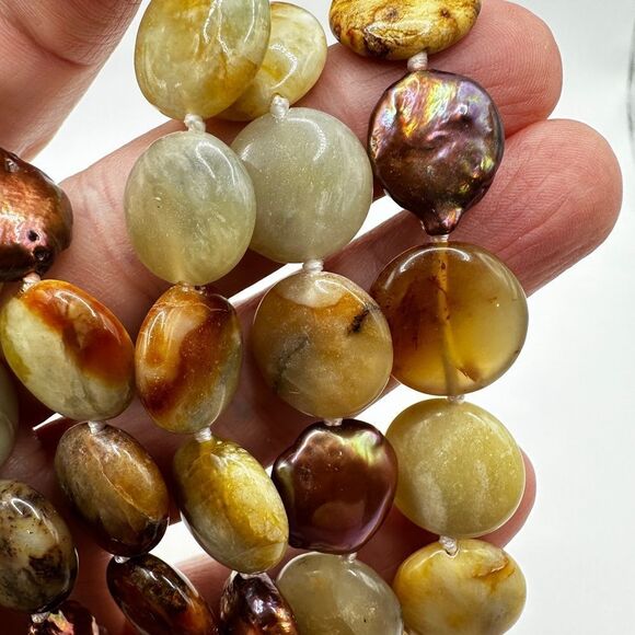 18", three strand jasper and pearl disk necklace with sterling silver clasp! - Picture 9 of 16